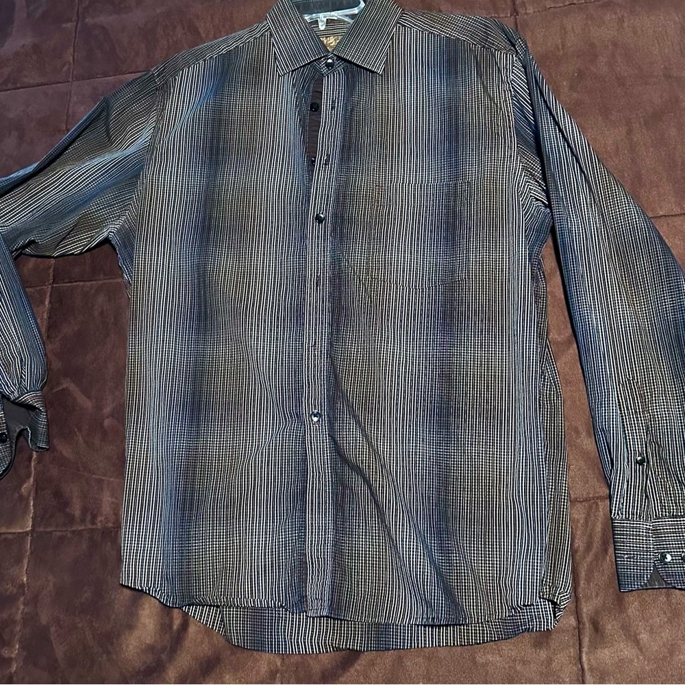 Stylish Black, Blue and Gray Striped Men's Shirt